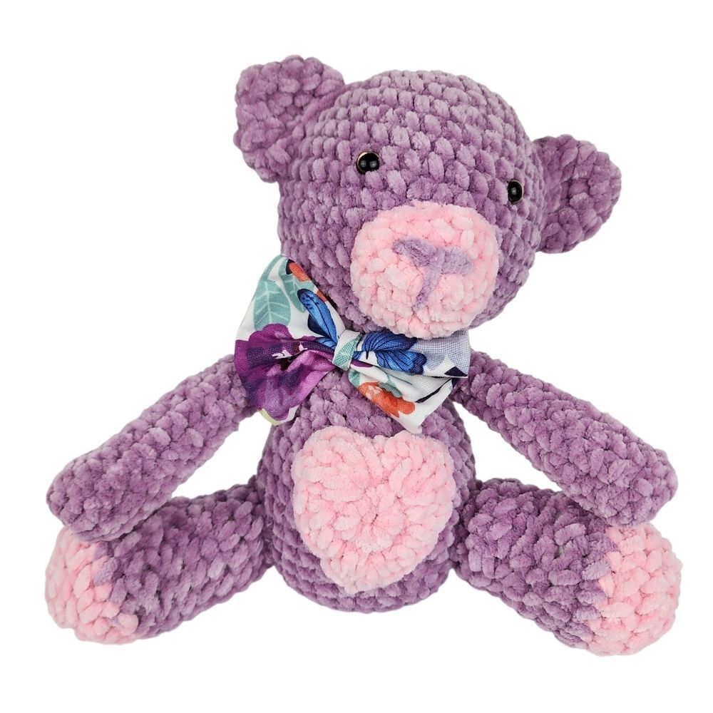 New Handmade Crochet Purple Amigurumi Stuffed Toy Plush Teddy Bear With Bow